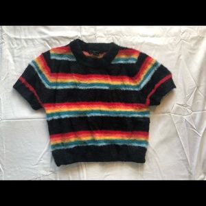 Rainbow Fuzzy Cropped Short Sleeved Sweater
